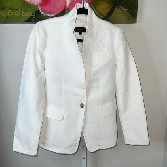 J.Crew White 100% Linen Blazer Jacket – Size 6 – Resort Chic Coastal Classic - Picture 8 of 17